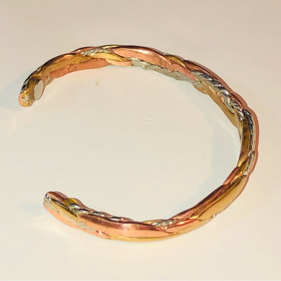 Sterling Silver Copper Brass Hammered Braided Cuff Bracelet Native American Vtg - Picture 11 of 16